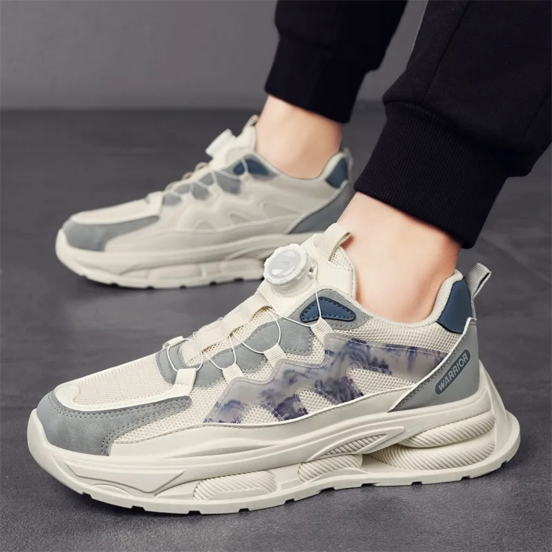 WARRIOR Chunky Sneakers Men Low Top Beige/Gray/Blue-6