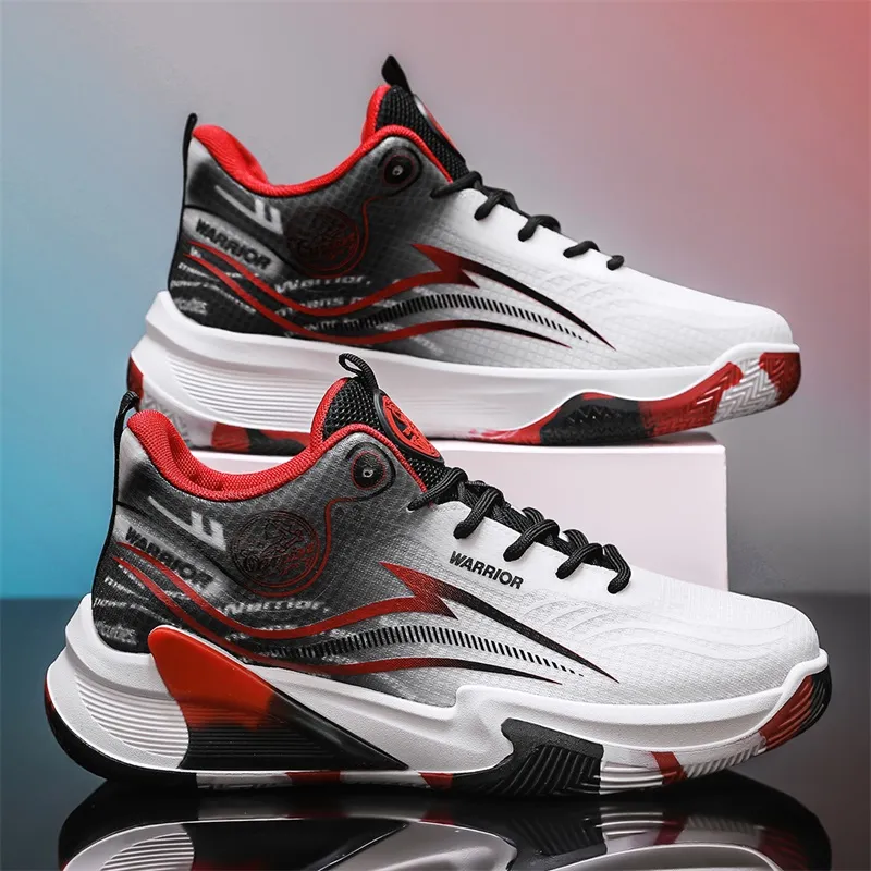 Warrior Coverage Height Increasing Lightweight Breathable Slip Resistant Low Top Basketball Shoes Men's White Black Red-7
