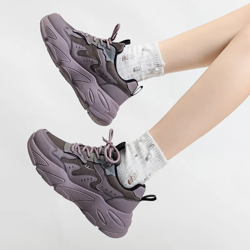 WARRIOR Chunky Sneakers Women's Low Top Gray-4
