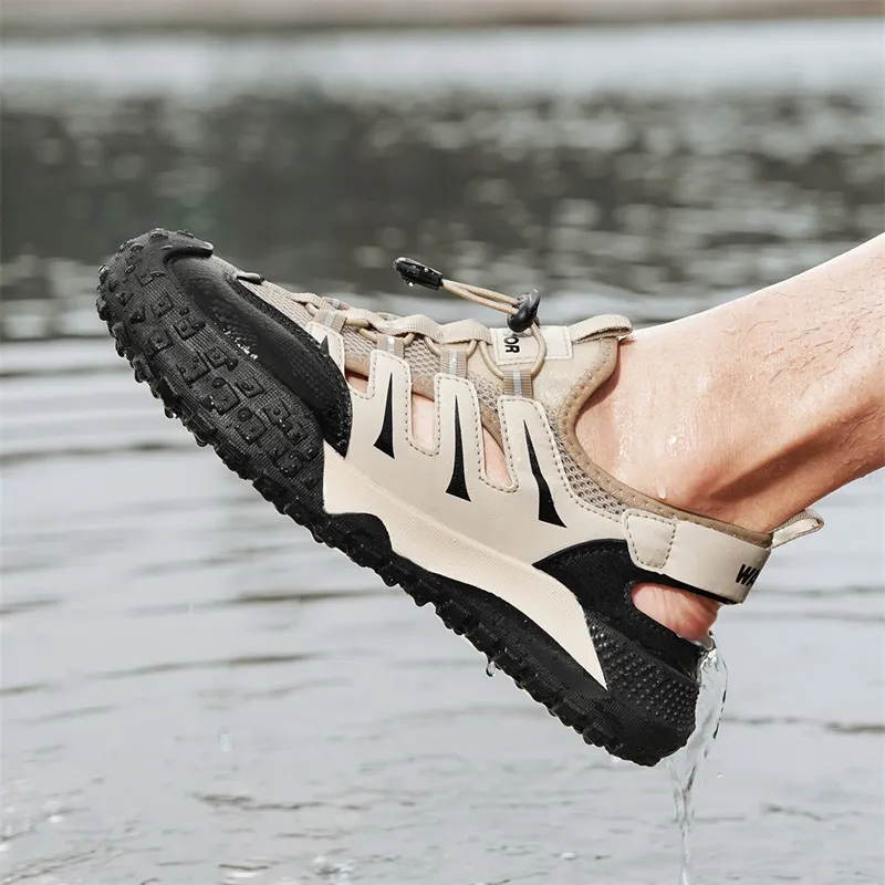 Warrior Breathable Height Increasing Rebound River Trekking Shoes Men's Khaki Black-7