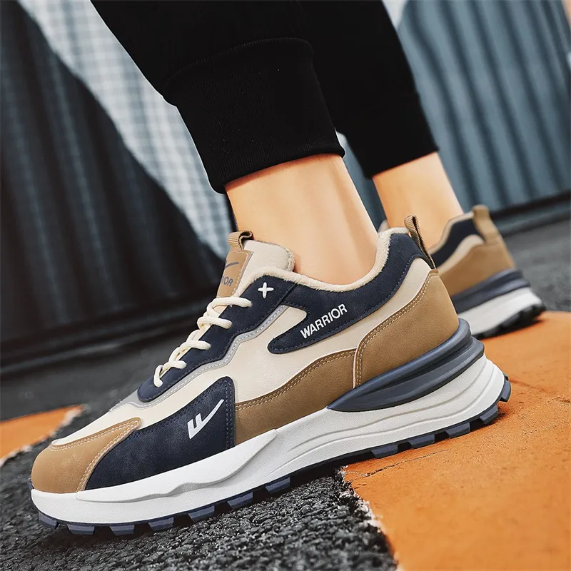 Warrior Slip Resistant, Abrasion Resistant, Height Adjustable, Thermal Mid Top Chunky Sneakers Men's Beige Brown-5