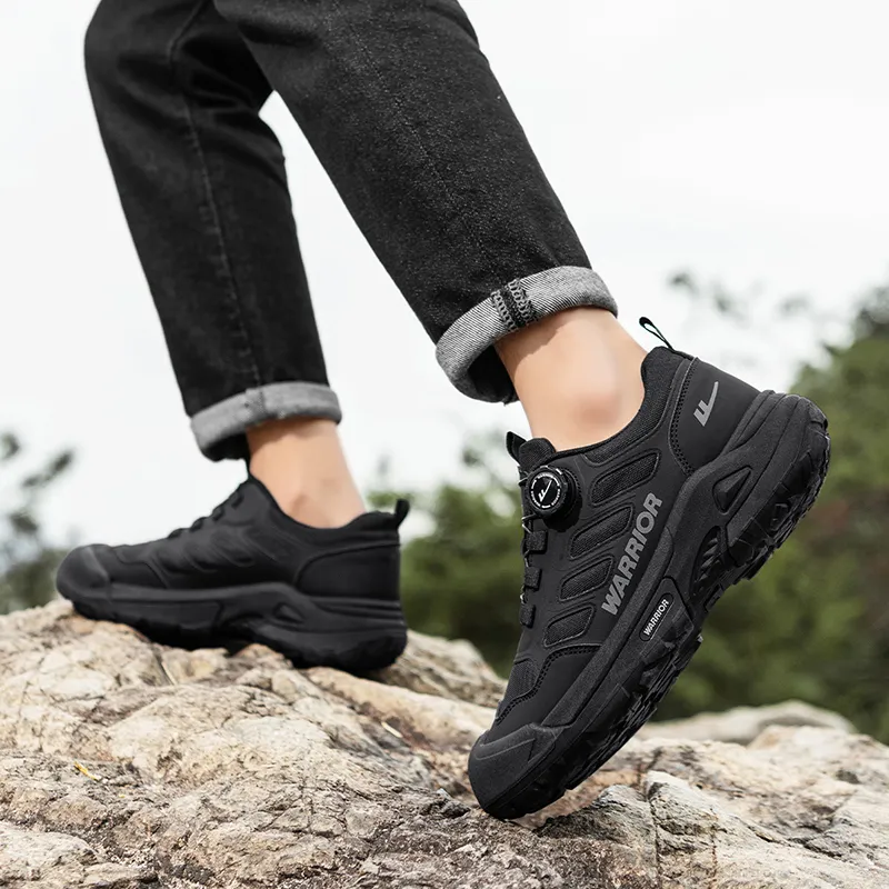 Warrior Hiking Shoes Coverage Wear Resistant Lightweight Slip Resistant Low Top Chunky Sneakers Men's Black-4