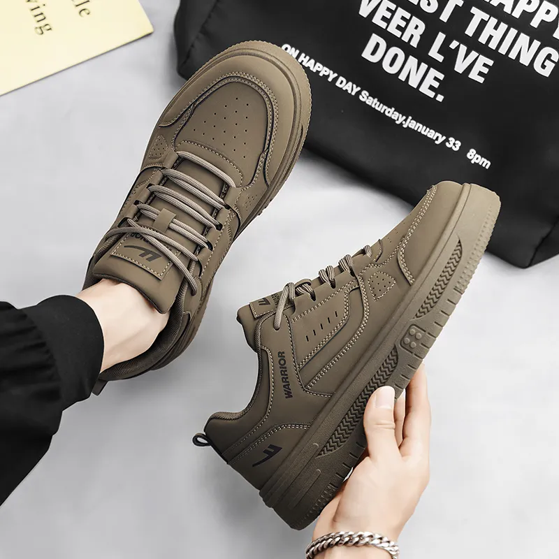 Warrior Slip Resistant Shock Absorbers With Abrasion Resistant Properties Low Top Skateboard Shoes Men's Dark Brown-11