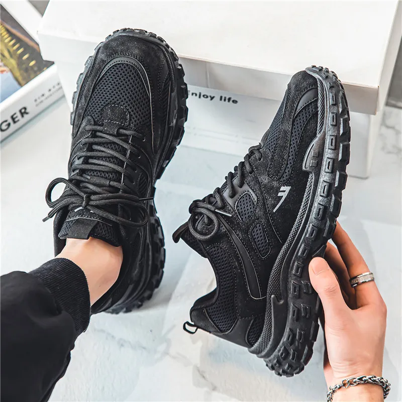Warrior Cushioning Height Increasing Abrasion Resistant Lightweight Slip Resistant Low Top Chunky Sneakers Men's Black-3