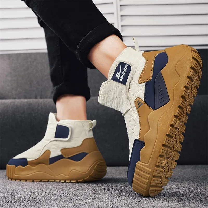 Warrior Warm Coverage Height Increasing Wear Resistant Slip Resistant Short Snow Boots Men's Beige Khaki Dark Blue-7
