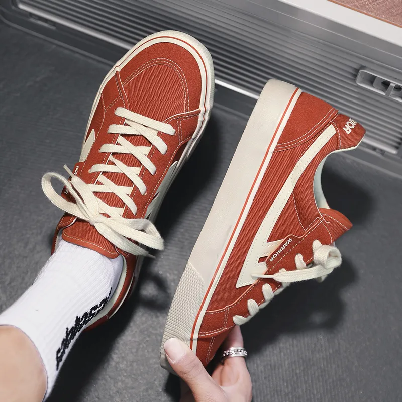 Warrior Anti Slip Wear Resistant Low Top Canvas Shoes Unisex Rusty Red Beige-10