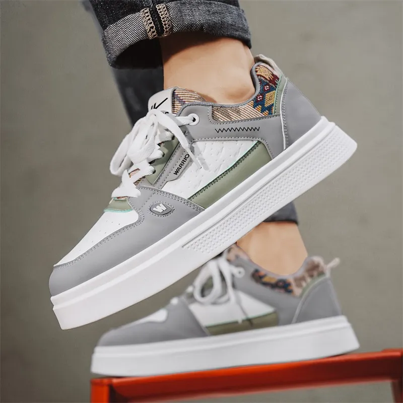 Warrior Slip Resistant, Abrasion Resistant, Lightweight Low Top Skateboard Shoes Men's Gray White Green-4