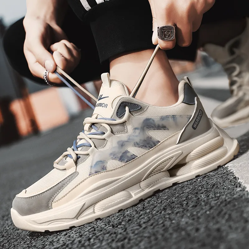 Warrior Cushioning Anti-Slip Wear-Resistant Breathable Height Increasing Warm Low-Top Chunky Sneakers Unisex Beige Gray-8