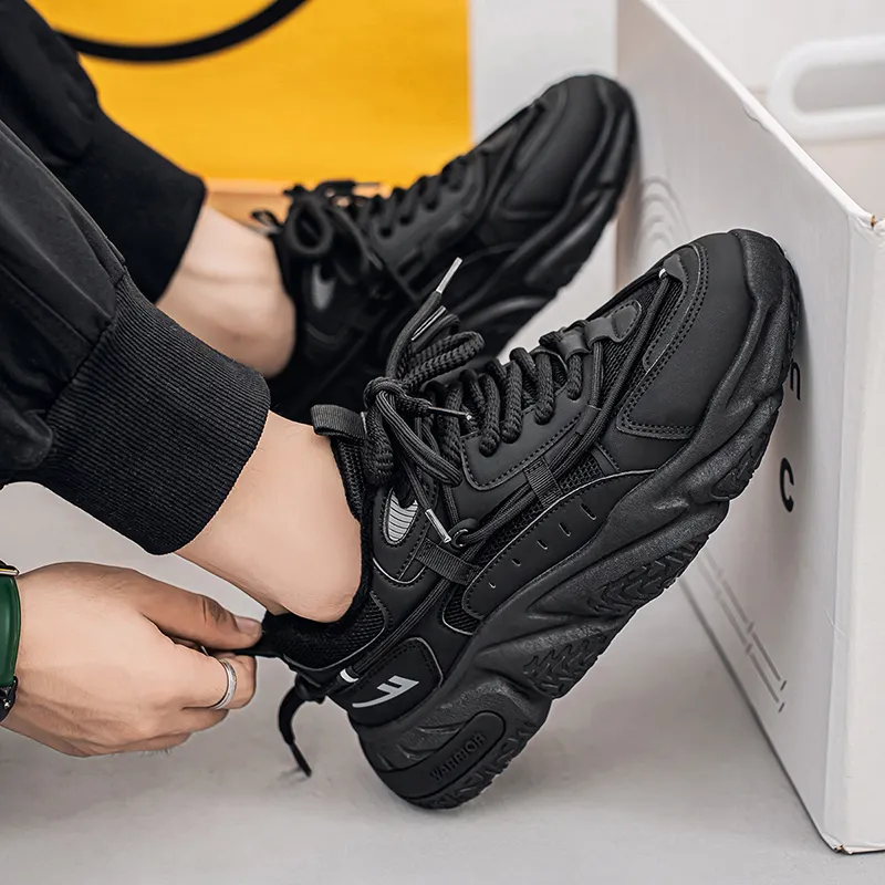 Warrior Warm Coverage Height Increasing Wear Resistant Lightweight Slip Resistant Low Top Chunky Sneakers Unisex Black-5