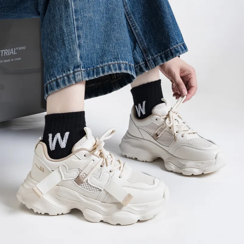 Warrior Coverage Height Increasing Abrasion Resistant Lightweight Slip Resistant Low Top Chunky Sneakers Women's Beige-2