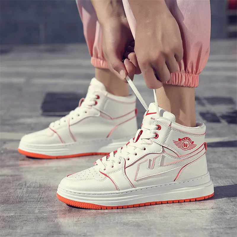 Warrior Anti Slip Wear Resistant High Top Skateboard Shoes Unisex White Orange-8
