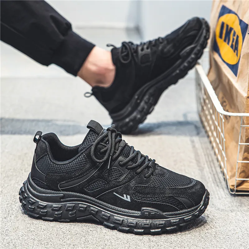 Warrior Cushioning Height Increasing Abrasion Resistant Lightweight Slip Resistant Low Top Chunky Sneakers Men's Black-2