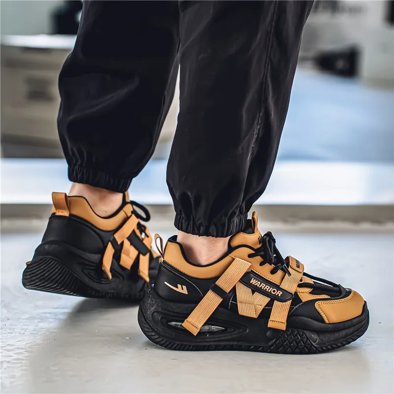 Warrior Shock Absorbers With Slip Resistant And Abrasion Resistant Properties Low Top Chunky Sneakers Men's Brown Black-6