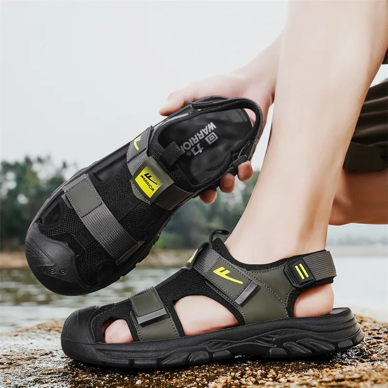 Warrior Casual Chef Shoes River Trekking Shoes Abrasion Resistant Slip Resistant Beach Sandals Men's Green Black-8