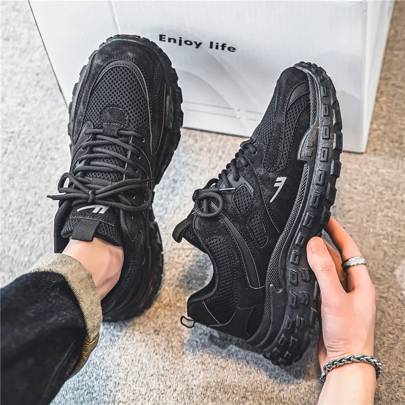 Warrior Cushioning Height Increasing Abrasion Resistant Lightweight Slip Resistant Low Top Chunky Sneakers Men's Black-10