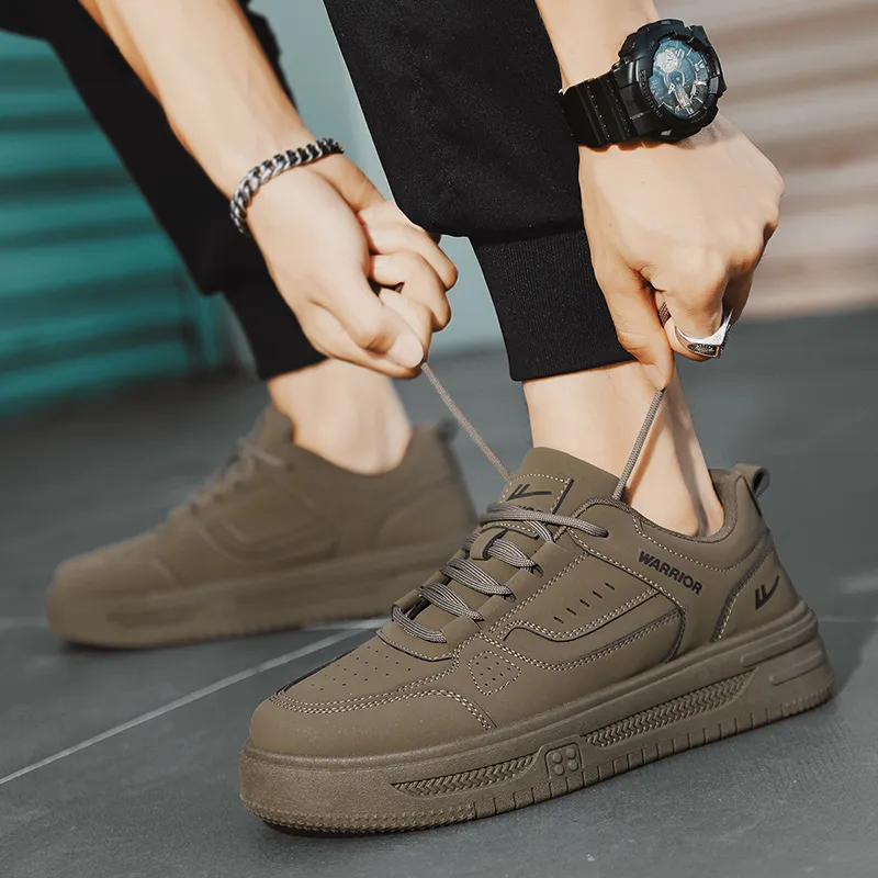 Warrior Slip Resistant Shock Absorbers With Abrasion Resistant Properties Low Top Skateboard Shoes Men's Dark Brown-7