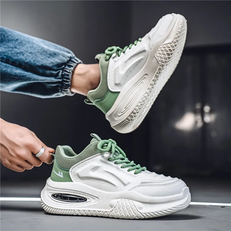 Warrior Height Increasing Wear Resistant Lightweight Slip Resistant Low Top Chunky Sneakers Men's White Green-6
