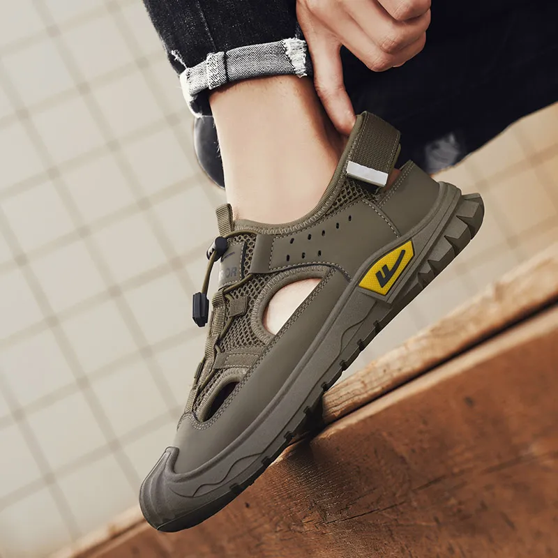 Warrior River Trekking Shoes Casual Chef Shoes Abrasion Resistant Slip Resistant Beach Sandals Men's Army Green Brown-6
