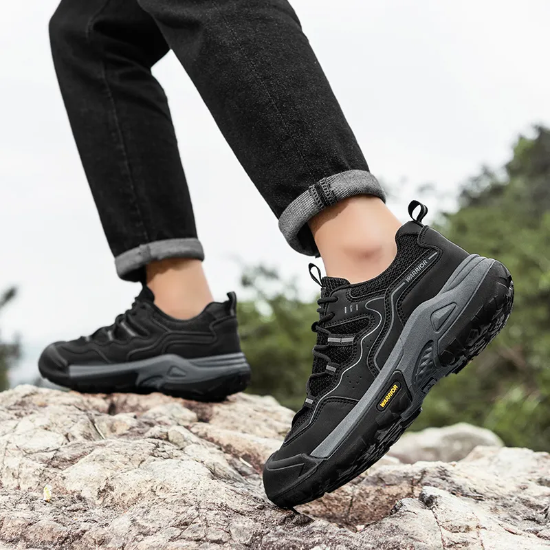 Warrior Hiking Shoes Coverage Wear Resistant Lightweight Slip Resistant Low Top Chunky Sneakers Men's Black-7