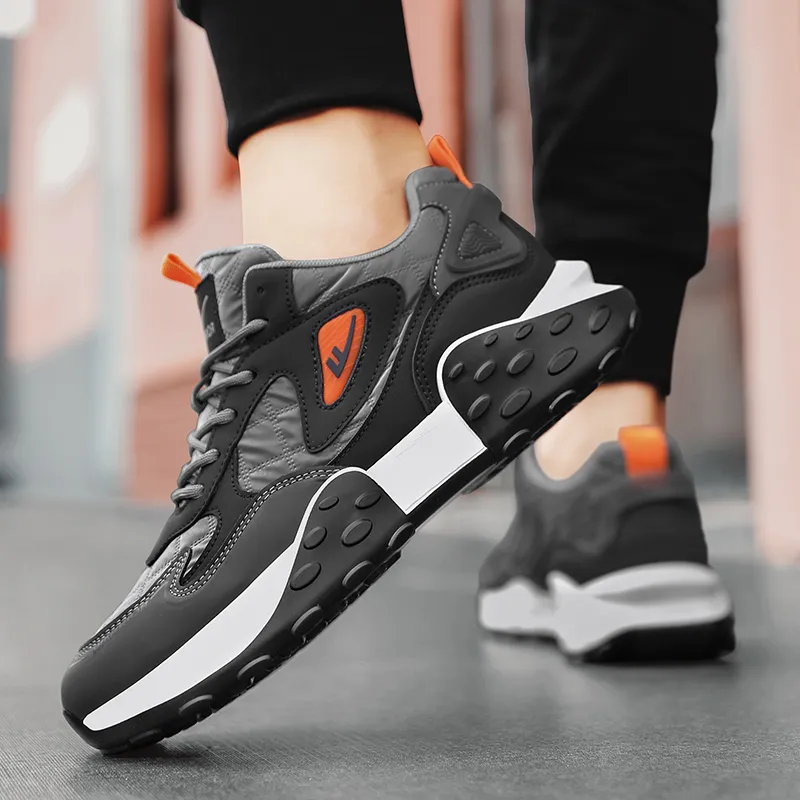 Warrior Slip Resistant Abrasion Resistant Shock Absorbers Low Top Chunky Sneakers Men's Black Gray Orange-6