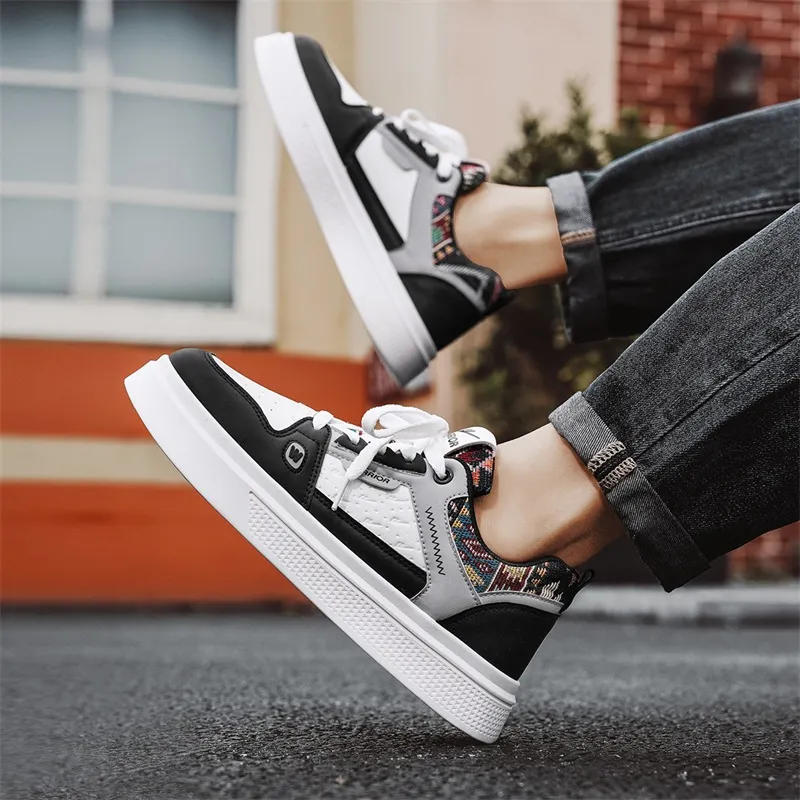 Warrior Slip Resistant Lightweight Height Increasing Low Top Skateboard Shoes Men's Black White Gray-5