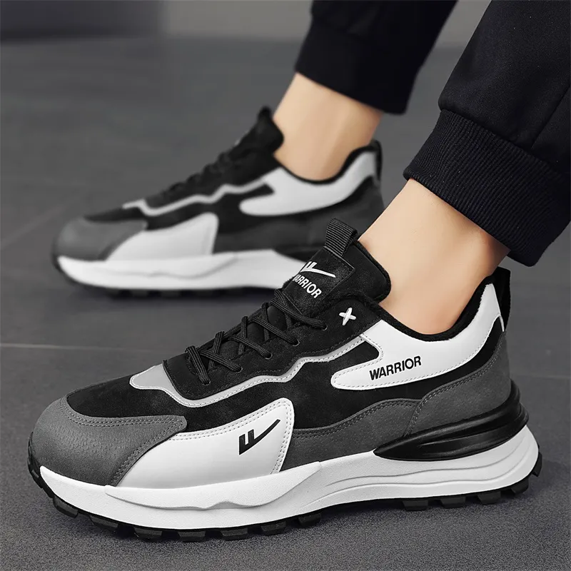 Warrior Cushioning, Slip Resistant, Abrasion Resistant, Breathable, Thermal Low Top Running Shoes Men's Black White-5
