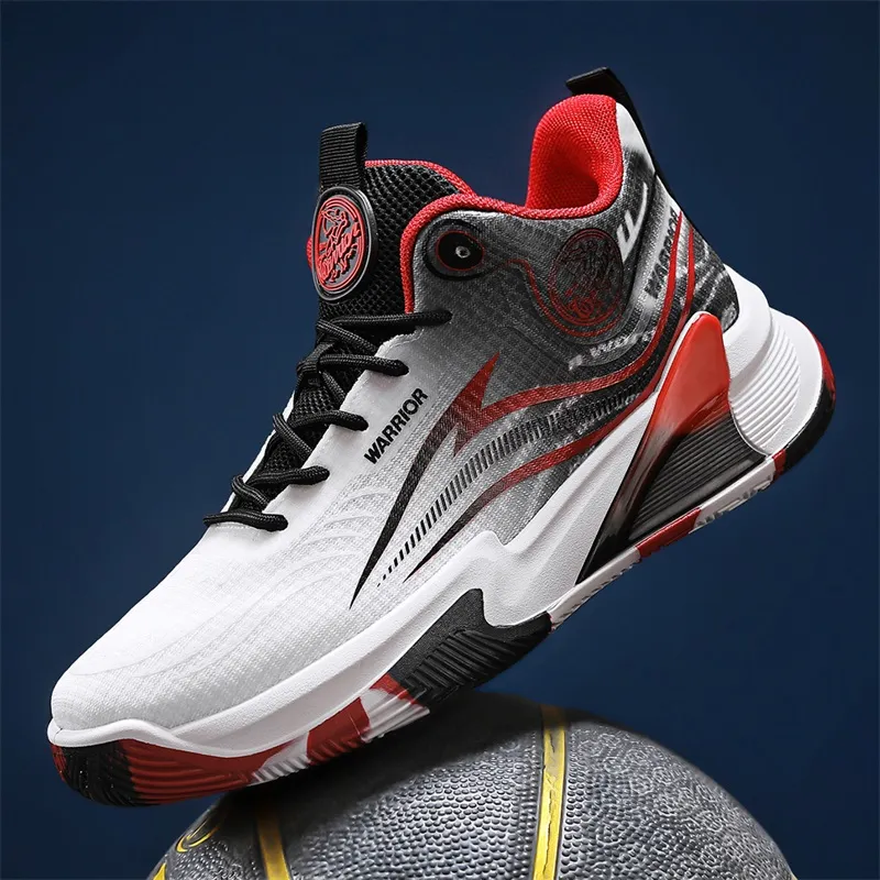 Warrior Coverage Height Increasing Lightweight Breathable Slip Resistant Low Top Basketball Shoes Men's White Black Red-5