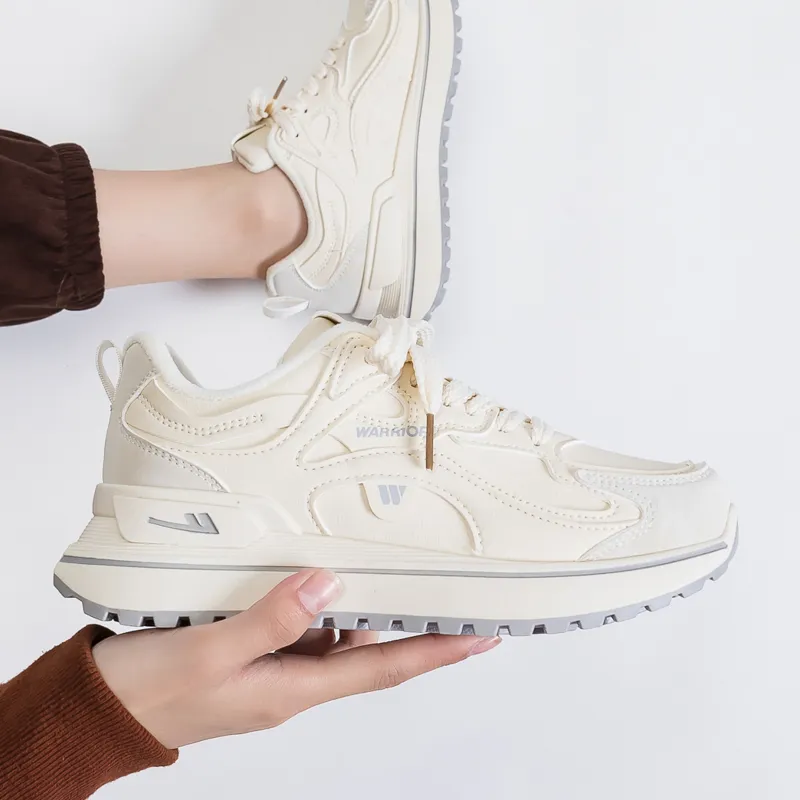 Warrior Low Top Chunky Sneakers Women's Beige Gray-4