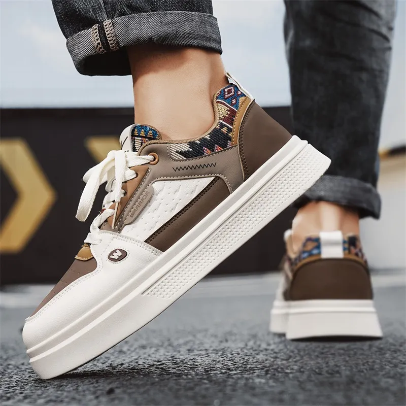Warrior Anti Slip And Wear Resistant Height Increasing Low Top Skateboard Shoes Men's Brown Khaki Beige-5