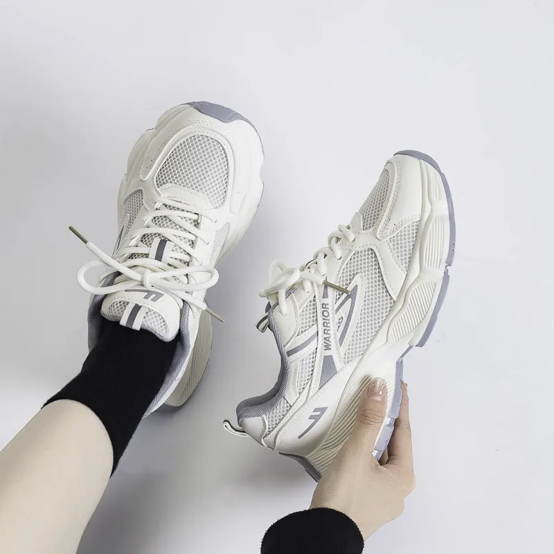 Warrior Height Increasing Wear-Resistant Lightweight Breathable Slip-Resistant Low-Top Chunky Sneakers Women's Beige-2
