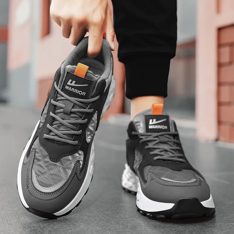 Warrior Slip Resistant Abrasion Resistant Shock Absorbers Low Top Chunky Sneakers Men's Black Gray Orange-5