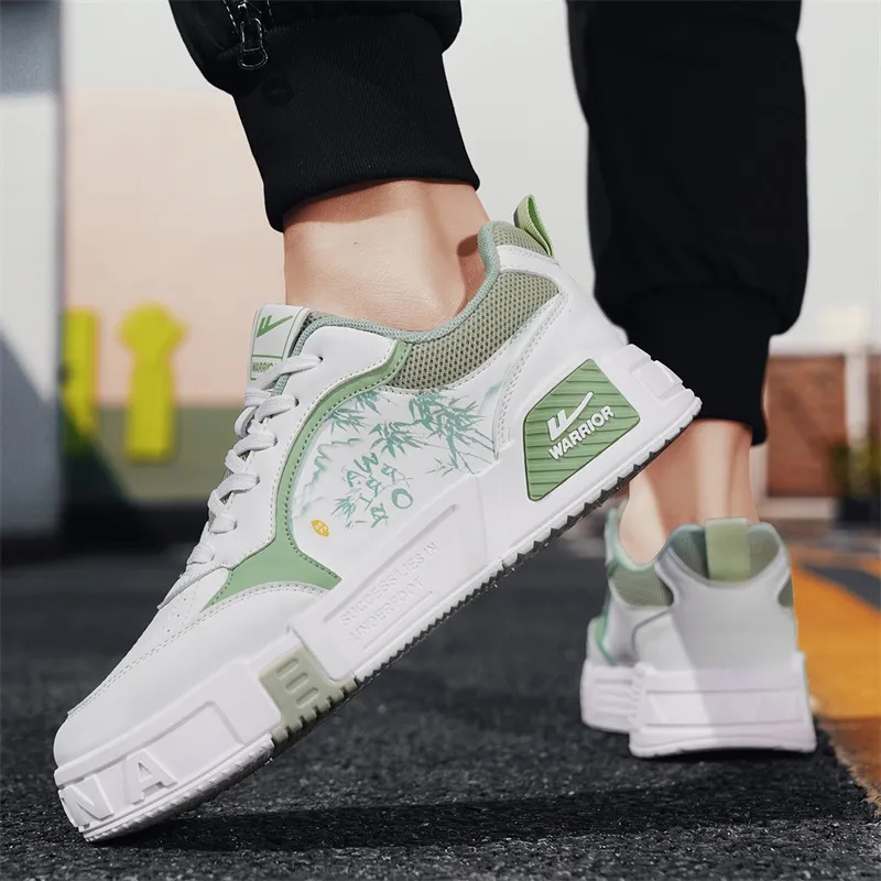 Warrior Coverage Height Increasing Abrasion Resistant Lightweight Slip Resistant Low Top Casual Shoes Men's White Green-6