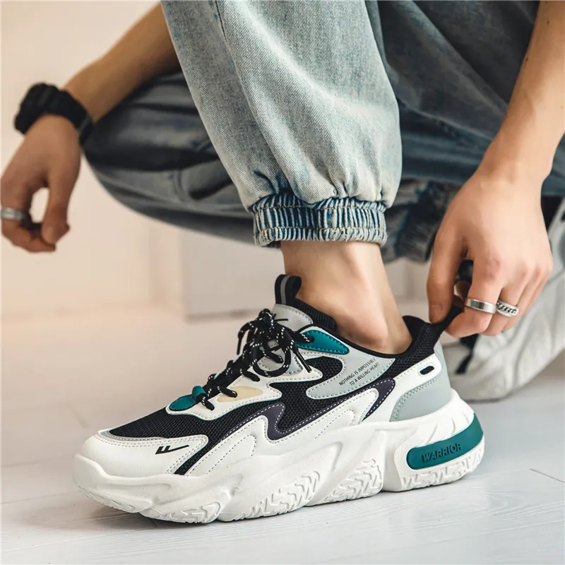 Warrior Slip Resistant, Abrasion Resistant, Breathable Low Top Chunky Sneakers Unisex Black White Gray-4