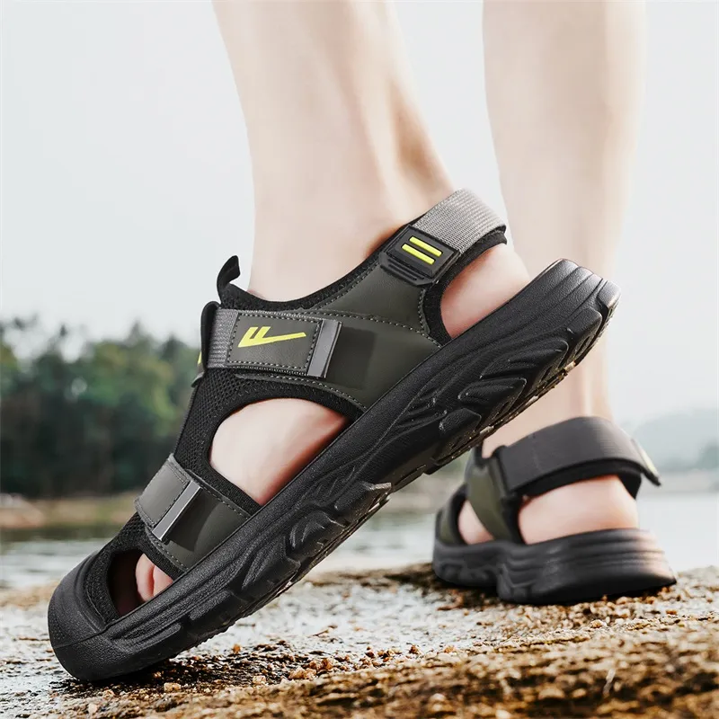 Warrior Casual Chef Shoes River Trekking Shoes Abrasion Resistant Slip Resistant Beach Sandals Men's Green Black-9