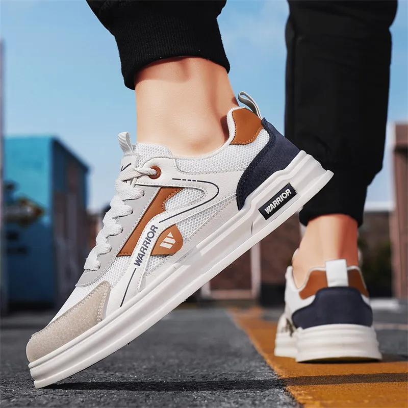 Warrior Coverage Slip Resistant And Abrasion Resistant Low Top Skateboard Shoes Men's Beige Gray Orange Dark Blue-4