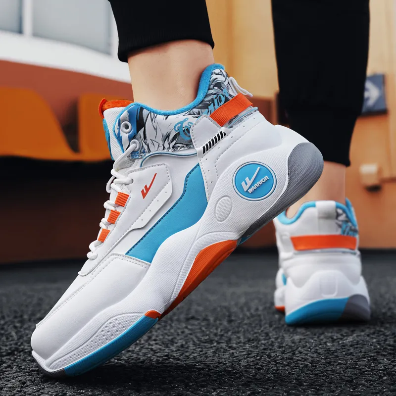 WARRIOR Basketball Shoes Men High Top Blue Orange-5