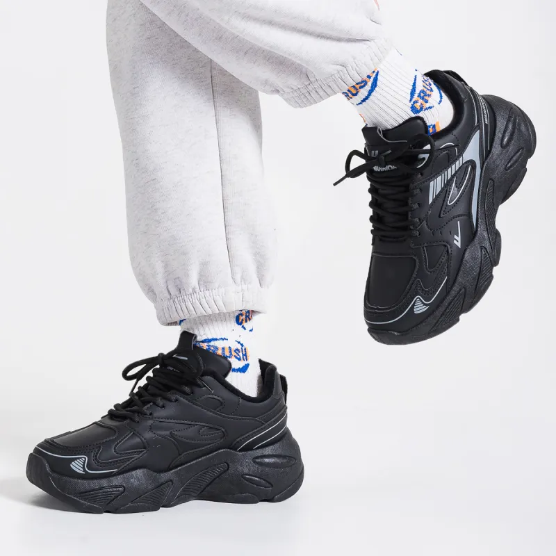 Warrior Warm Cushioning Coverage Height Increasing Wear Resistant Slip Resistant Low Top Chunky Sneakers Women's Black-2