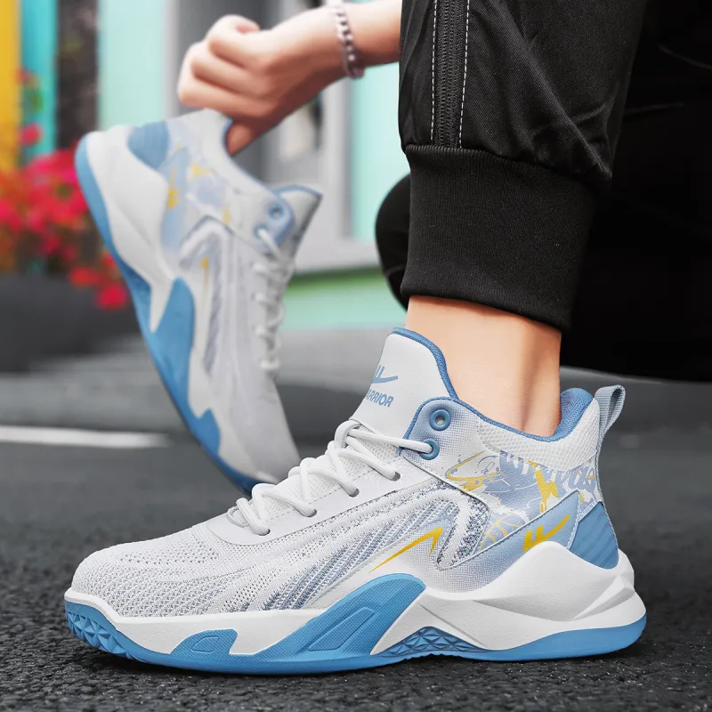 WARRIOR Basketball Shoes Men High Top White/Blue-7