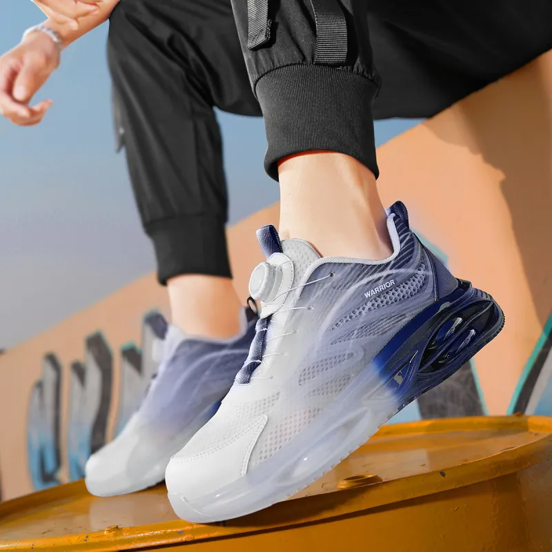 Warrior Anti Slip Wear Resistant Breathable Height Increasing Low Top Chunky Sneakers Men's White Gray-6