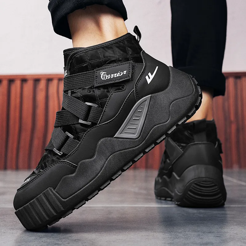 Warrior Thermal Coverage Height Increasing Abrasion Resistant Slip Resistant Short Snow Boots Men's Black-6