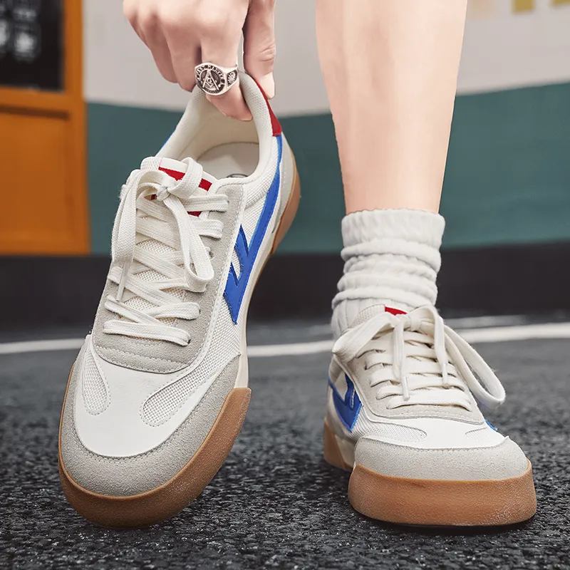 Warrior Lightweight Wear Resistant And Slip Resistant Low Top Skateboard Shoes Unisex Beige Blue Red-6