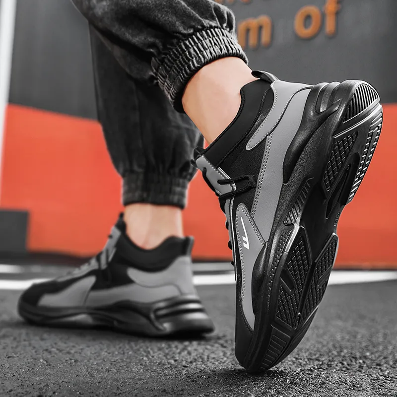Warrior Warm Cushioning Coverage Height Increasing Wear Resistant High Top Casual Shoes Men's Black Gray Color-4