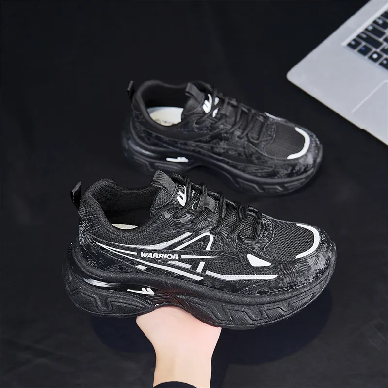 Warrior Wear resistant Lightweight Breathable And Non slip. Low Top Chunky Sneakers Women's Black-5
