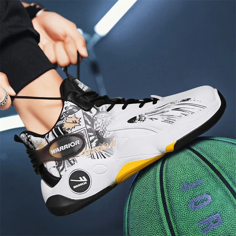Warrior Cushioning Anti-Slip Wear-Resistant Height Increasing Warm High-Top Basketball Shoes Men's White Blue-11