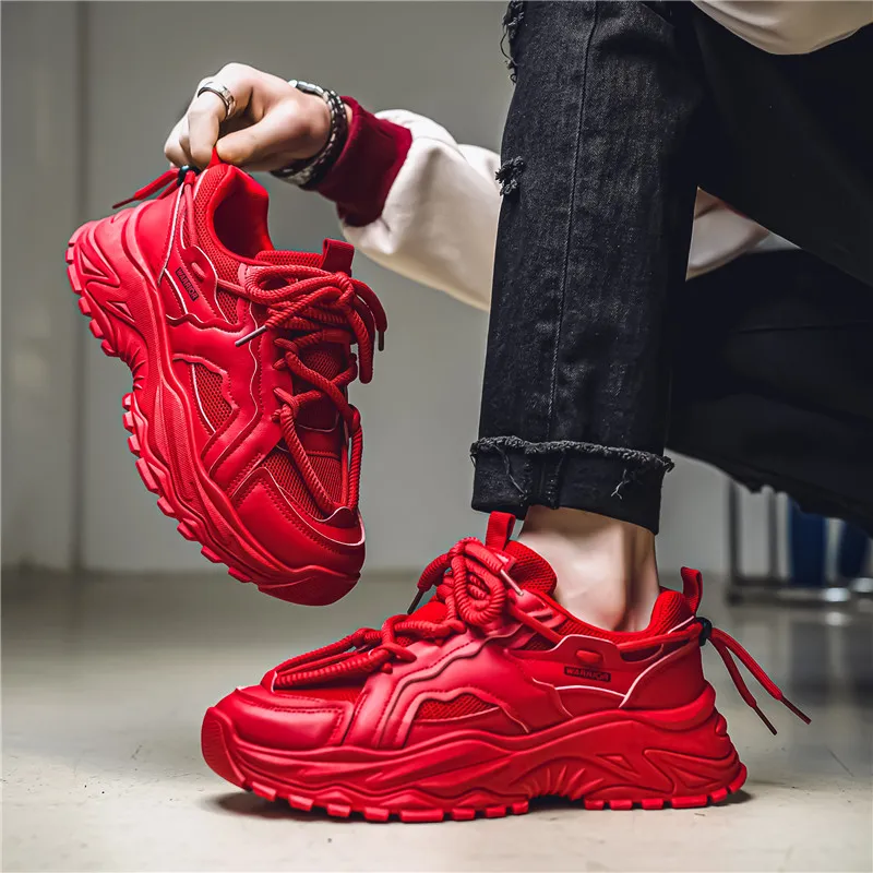 Warrior Coverage Abrasion Resistant Lightweight Breathable Slip Resistant Low Top Chunky Sneakers Men's Red-6