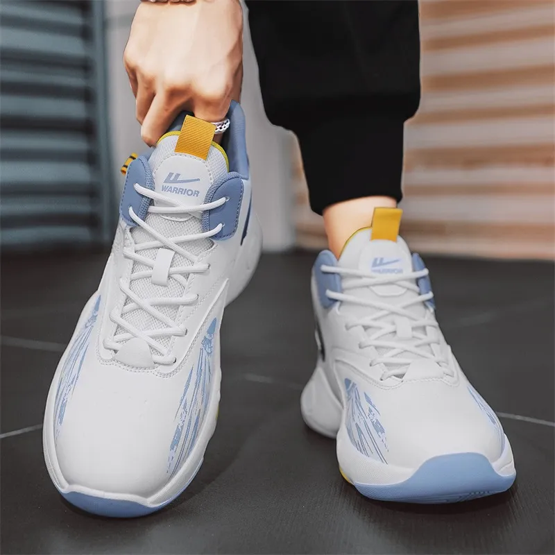 WARRIOR Basketball Shoes Men High Top Light Blue/Gold/Black-6