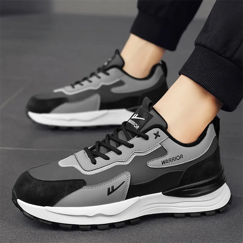 Warrior Cushioning, Slip Resistant, Abrasion Resistant, Breathable, Thermal Low Top Running Shoes Men's Gray Black-4