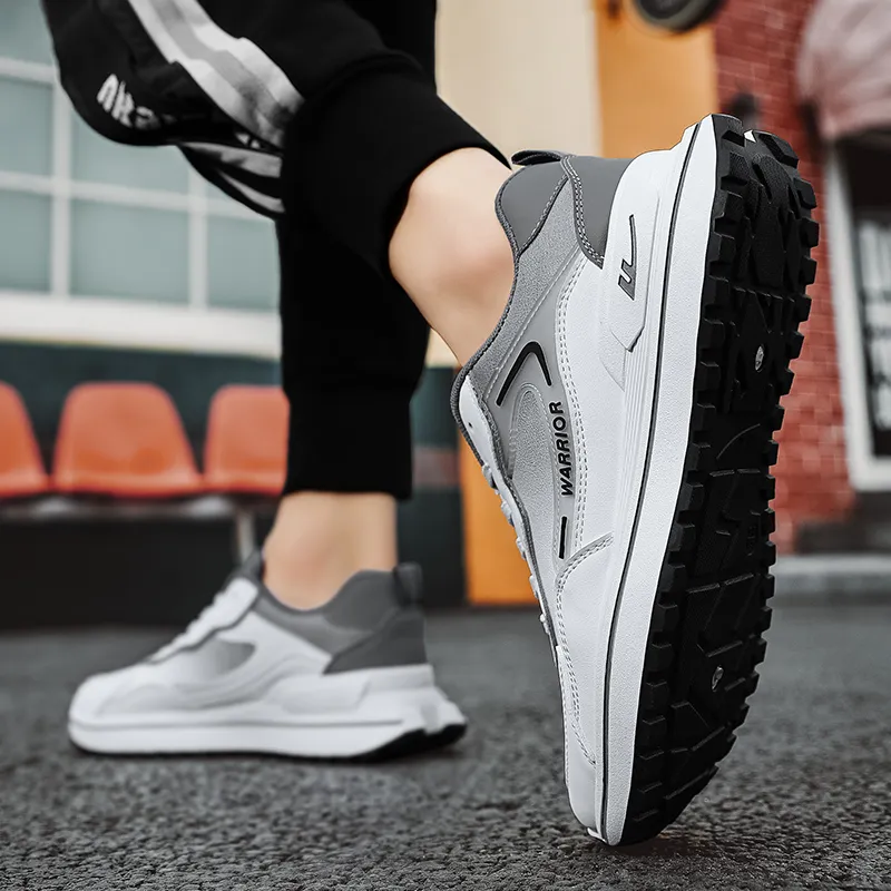 Warrior Cushioning Anti Slip And Wear Resistant Height Increasing Low Top Chunky Sneakers Men's White Gray-5