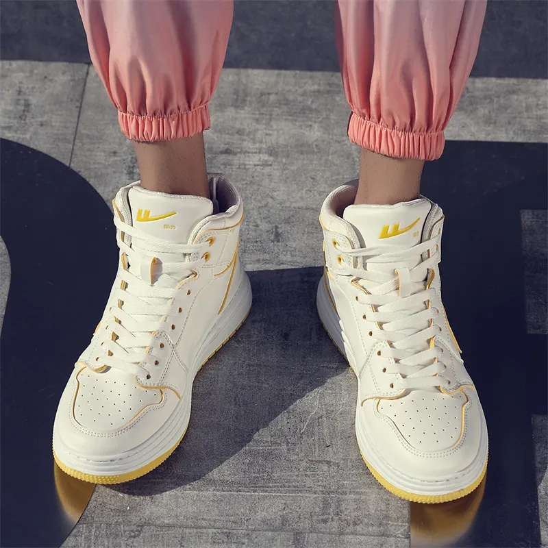 Warrior Anti Slip Wear Resistant High Top Skateboard Shoes Unisex White Yellow-10