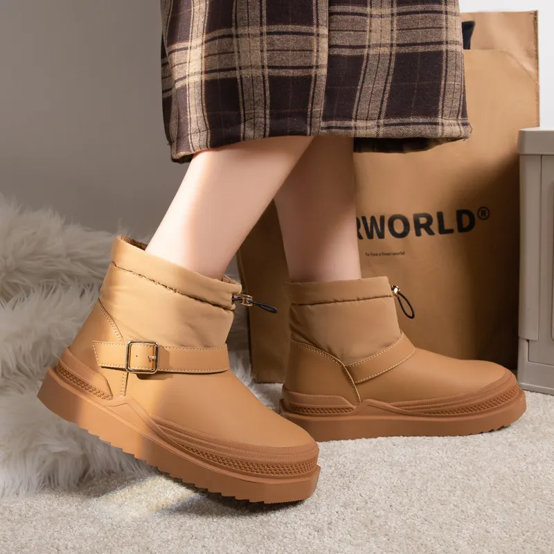 Warrior Thermal Coverage Height Increasing Abrasion Resistant Slip Resistant Ankle Length Snow Boots Women's Camel-4
